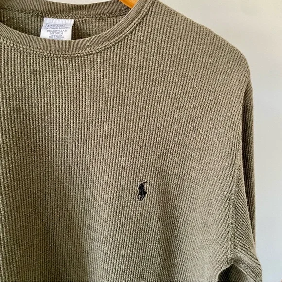 Vintage Polo Ralph Lauren Thermal Long Sleeve Tee in Khaki Green - M - Picture 4 of 6